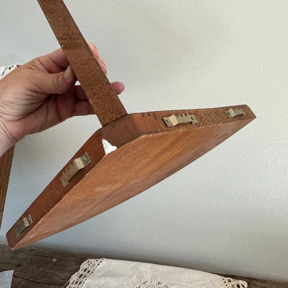 Vintage Handmade Wood Corner Wall Shelf Rustic Brown Floating Display Ledge